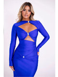 GETADME Articat Sexy Hollow Out Long Sleeved Elastic Tight Dress Women Pleats Double Layered Female Vestidos Elegant Party Evening Dress