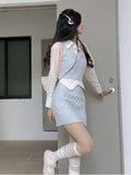 Getadme Autumn Elegant Vintage Knitted Suits Women Even Party Clothing Korean 3 Piece Dress Set Office Lady Sweater Vest + Mini Skirt