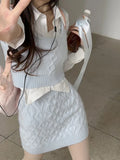 Getadme Autumn Elegant Vintage Knitted Suits Women Even Party Clothing Korean 3 Piece Dress Set Office Lady Sweater Vest + Mini Skirt