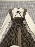 GETADME Autumn France Vintage Long Sleeve Dress Women Fashion Design Bow Lapel Lace Up Plaid Dresses Retro Chic Slim Thin Ruffle Dress