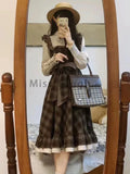 GETADME Autumn France Vintage Long Sleeve Dress Women Fashion Design Bow Lapel Lace Up Plaid Dresses Retro Chic Slim Thin Ruffle Dress