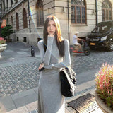 GETADME Autumn Half Turtleneck Dress Women Korean Elegant Black Hepburn Style Midi Dress Y2K High Waist Long Sleeve Warm A Line Vestidos