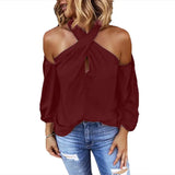 GETADME Autumn Halter Off Shoulder White Shirt Women Elegant Commuting Tops Fashion Casual V Neck Long Sleeve Blouses
