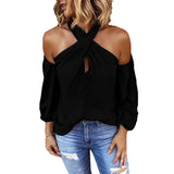 GETADME Autumn Halter Off Shoulder White Shirt Women Elegant Commuting Tops Fashion Casual V Neck Long Sleeve Blouses