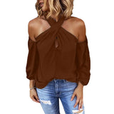 GETADME Autumn Halter Off Shoulder White Shirt Women Elegant Commuting Tops Fashion Casual V Neck Long Sleeve Blouses