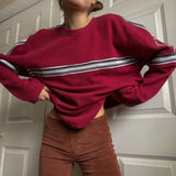 Getadme Autumn Knitted Jumpers O Neck Long Sleeve Pullovers Preppy Style Vintage Striped Sweater Women Harajuku Korean Streetwear