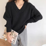 GETADME Autumn New Fashion Retro V-neck Pullover High Quality Solid Color Sweater Loose Casual Knitted Exquisite Soft Comfort Lady's Top