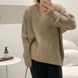 GETADME Autumn New Fashion Retro V-neck Pullover High Quality Solid Color Sweater Loose Casual Knitted Exquisite Soft Comfort Lady's Top