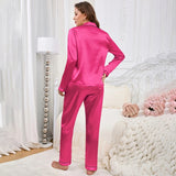 GETADME Autumn Satin Pajama for Women Heart-shaped Embroidery Sleepwear & Loungewear Long Sleeve Top & Pants Home Clothes Pyjama 2 Piece