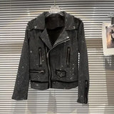 GETADME Autumn Shiny Oblique Zipper Full Diamonds Locomotive Bomber Jacket Turn Down Collar Sequined Coat Rhinestones Streetwear Tops