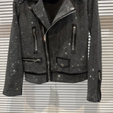 GETADME Autumn Shiny Oblique Zipper Full Diamonds Locomotive Bomber Jacket Turn Down Collar Sequined Coat Rhinestones Streetwear Tops