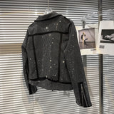GETADME Autumn Shiny Oblique Zipper Full Diamonds Locomotive Bomber Jacket Turn Down Collar Sequined Coat Rhinestones Streetwear Tops