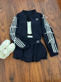 GETADME Autumn Vintage Pure Color Sporty Outfits Women Causual Bow Long Sleeve Jacket Coat + High Waist Elastic Mini Skirt 2 Piece Set