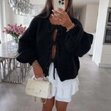 GETADME Autumn Warm Long Sleeved Sweater Lady Elegant Wool Long Sleeved Knitted Cardigan 2024 Casual Commuting Bow Tie-up Solid Sweater