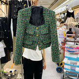 GETADME Autumn Winter 2025 Sqaure Neck Tweed Jacket Women Vintage Elegant Small Fragrant Short Coat French Style Chic Fashion Tops