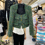 GETADME Autumn Winter 2025 Sqaure Neck Tweed Jacket Women Vintage Elegant Small Fragrant Short Coat French Style Chic Fashion Tops
