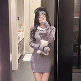 GETADME Autumn Winter Elegant Women Sweater Christmas Red Slim Fur Patchwork Hooded Knitted Dress Female Korean Knitwear Hoodie Tops
