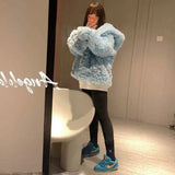 GETADME Autumn Winter Lambswool Hooded Fleece Jacket Women's Thick Zipper Plush Bomber Coat Cardigan Crop Teddy Flocking Parka Tops 2022