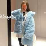 GETADME Autumn Winter Lambswool Hooded Fleece Jacket Women's Thick Zipper Plush Bomber Coat Cardigan Crop Teddy Flocking Parka Tops 2022