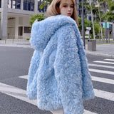GETADME Autumn Winter Lambswool Hooded Fleece Jacket Women's Thick Zipper Plush Bomber Coat Cardigan Crop Teddy Flocking Parka Tops 2022