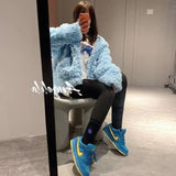 GETADME Autumn Winter Lambswool Hooded Fleece Jacket Women's Thick Zipper Plush Bomber Coat Cardigan Crop Teddy Flocking Parka Tops 2022