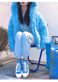 GETADME Autumn Winter Lambswool Hooded Fleece Jacket Women's Thick Zipper Plush Bomber Coat Cardigan Crop Teddy Flocking Parka Tops 2022