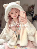 GETADME 가을 겨울 귀여운 달콤한 소녀 로리타 케이프 여성용 일본 스타일 따뜻한 두꺼운 플러시 후드 망토 레이디 폰초 재킷