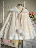 GETADME 가을 겨울 귀여운 달콤한 소녀 로리타 케이프 여성용 일본 스타일 따뜻한 두꺼운 플러시 후드 망토 레이디 폰초 재킷