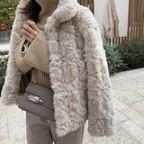 GETADME Autumn Winter New 2025 Lamb Wool Coat Women's Short Plush and Thicken Female Faux Fur Rabbit Hair Warm Jackets