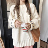 GETADME Autumn/Winter New Fashionable Retro Solid Color Thick Loose High Quality Sweater Casual Versatile Elegant Knitted Women's Top