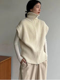 GETADME Autumn/Winter New High Neck Women Sweater High Quality Casual Fashion Sleeveless Zipper Undershirt Bottoming Basic Knit Tops