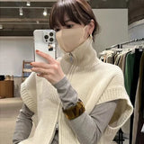 GETADME Autumn/Winter New High Neck Women Sweater High Quality Casual Fashion Sleeveless Zipper Undershirt Bottoming Basic Knit Tops