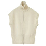 GETADME Autumn/Winter New High Neck Women Sweater High Quality Casual Fashion Sleeveless Zipper Undershirt Bottoming Basic Knit Tops