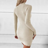 GETADME Autumn Winter New Sexy Elegant Slim Bodycon Turtleneck Long Sleeve Knitted Sweater Mini Dress Casual Leisure Style for Women