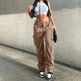 GETADME Collection Automne/Hiver Pantalon cargo droit femme taille haute jambes larges style vintage