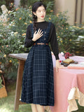 GETADME Autumn Winter Plaid Dress Women Spaghetti Strap Woolen Long Dresses With Belt Vintage Party Elegant Vestidos