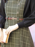 GETADME Autumn Winter Plaid Dress Women Spaghetti Strap Woolen Long Dresses With Belt Vintage Party Elegant Vestidos