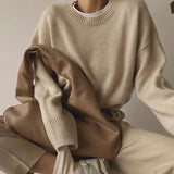 GETADME Autumn Winter Round Neck Sweater Women Cashmere Fashion Basic Knitted Pullover Chic Soft Casual Female Jumper Long Sleeve Tops