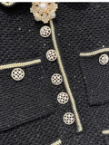 GETADME Autumn Winter Small Fragrant Beige Black Diamonds Buttons Wool Knitted Dress Women Long Sleeve Pearls Sweater Short Vestidos New