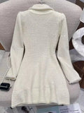 GETADME Autumn Winter Small Fragrant Beige Black Diamonds Buttons Wool Knitted Dress Women Long Sleeve Pearls Sweater Short Vestidos New