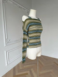 GETADME Autumn Winter Woman Vintage Y2k Jerseys Sweater Long Sleeve Slash Neck Striped Pullovers Gyaru Knitwears 2000s Aesthetic Jumper