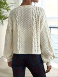 GETADME Autumn Winter white Ribbed Knit cardigan for women Clothes Single Breasted V Lapel Long Sleeve Knitted Buttons-up Sweater jumper