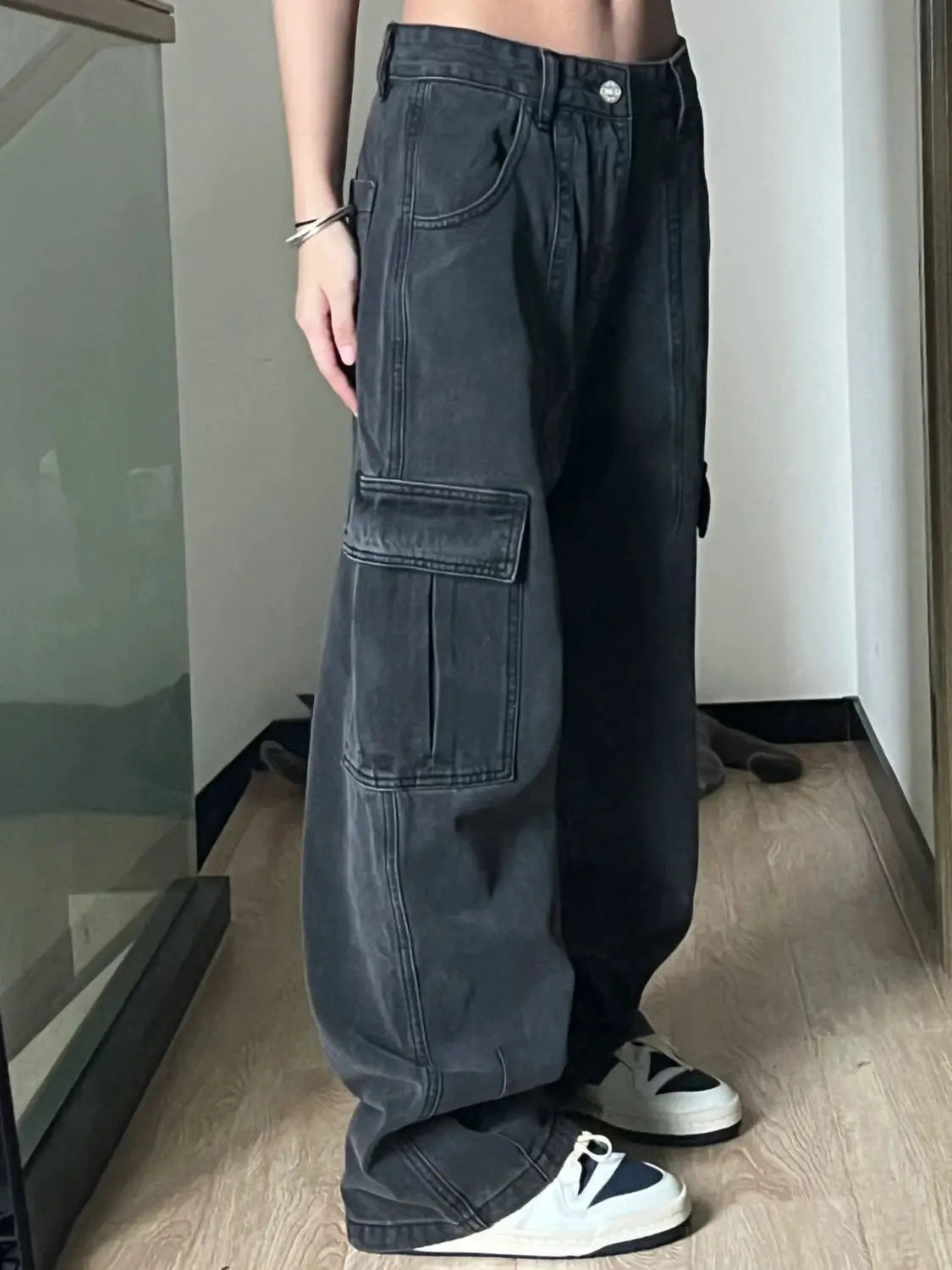 GETADME Autumn Women Harajuku Cargo Baggy Blue Jeans Streetwear Hip Hop Oversize Casual Wide Leg Vintage Demin Pants Y2k Loose Trousers