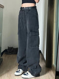 GETADME Autumn Women Harajuku Cargo Baggy Blue Jeans Streetwear Hip Hop Oversize Casual Wide Leg Vintage Demin Pants Y2k Loose Trousers