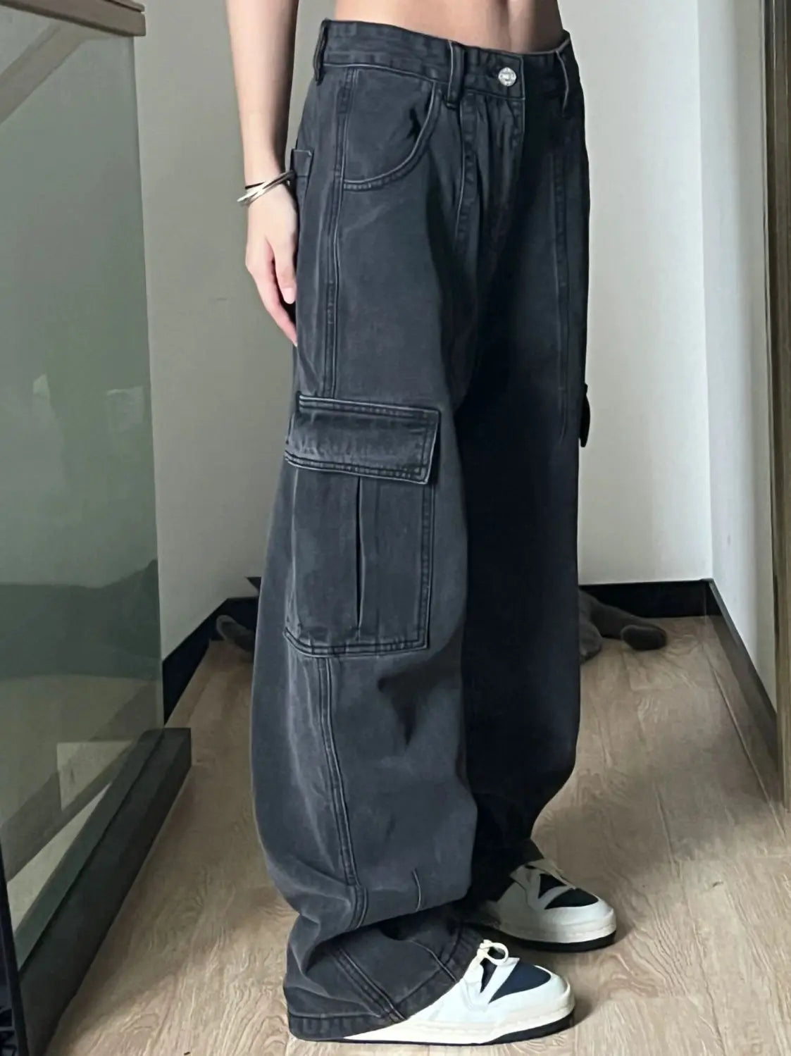 GETADME Autumn Women Harajuku Cargo Baggy Blue Jeans Streetwear Hip Hop Oversize Casual Wide Leg Vintage Demin Pants Y2k Loose Trousers