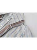 GETADME Autumn Women Vintage Preppy Style 2000s Aesthetic Striped Shirts With Tie Design Long Sleeve Blouses Crop Tops Y2k Streetwear