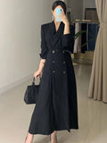 GETADME 가을 여성 더블 브레스트 우아한 블레이저 드레스 긴팔 캐주얼 오피스 레이디스 A라인 베스디시 페미니즘 패션 의류 신상품