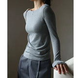 GETADME Autumn Women's T-Shirts Modal Layering Tops Solid Color Sexy Slash Neck Slim Classic Elegant Korea Winter Female Blouse C5401