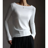 GETADME Autumn Women's T-Shirts Modal Layering Tops Solid Color Sexy Slash Neck Slim Classic Elegant Korea Winter Female Blouse C5401
