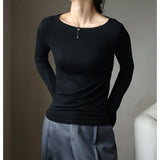 GETADME Autumn Women's T-Shirts Modal Layering Tops Solid Color Sexy Slash Neck Slim Classic Elegant Korea Winter Female Blouse C5401